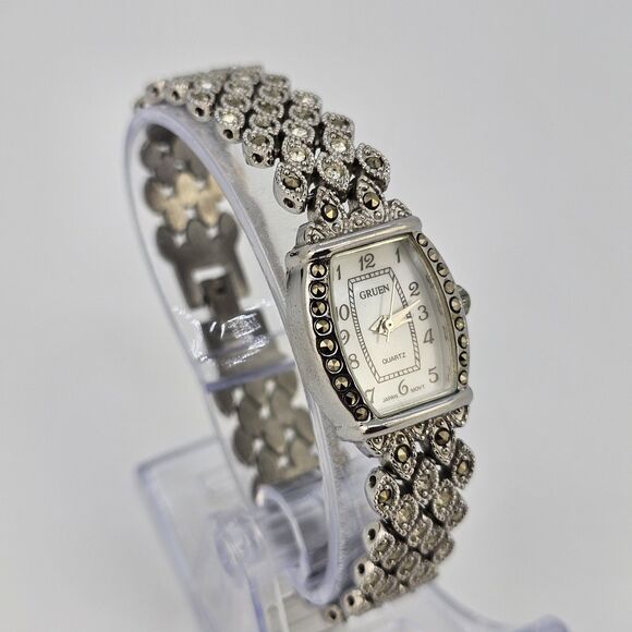 Gruen Women's Watch 18MM Gray Dial Gray Bracelet Band 6" New Battery - Picture 3 of 13